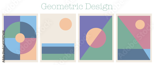 Vector geometric posters. Set of minimal posters. Vector template with elements of primitive form and loop style. Suitable for posters, wall decor, screensavers and covers for books or notebooks.