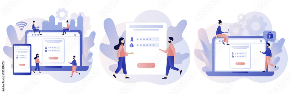Account login and password. Cyber security, Data protection, online registration, confidentiality concept. Modern flat cartoon style. Vector illustration on white background