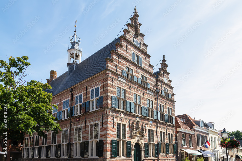 Old town hall in the historic city fortified town Naarden, Netherlands.