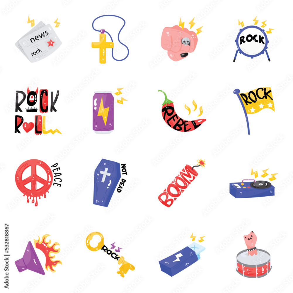 Fototapeta premium Set of Rock Flat Icons