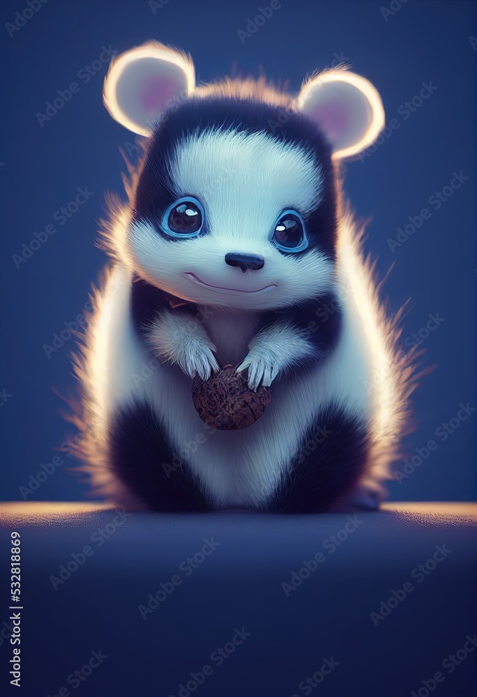 Adorable 3D animation baby skunk with a magical glow and background Adorable 3D animation baby skunk with a magical glow and background