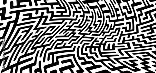 Education logic, labyrinth line. Black square maze. Vector. Find the way, labyrinth riddle. Black, white geometric pattern. labyrinth design icon. Maze tangled lines. Thinking game.