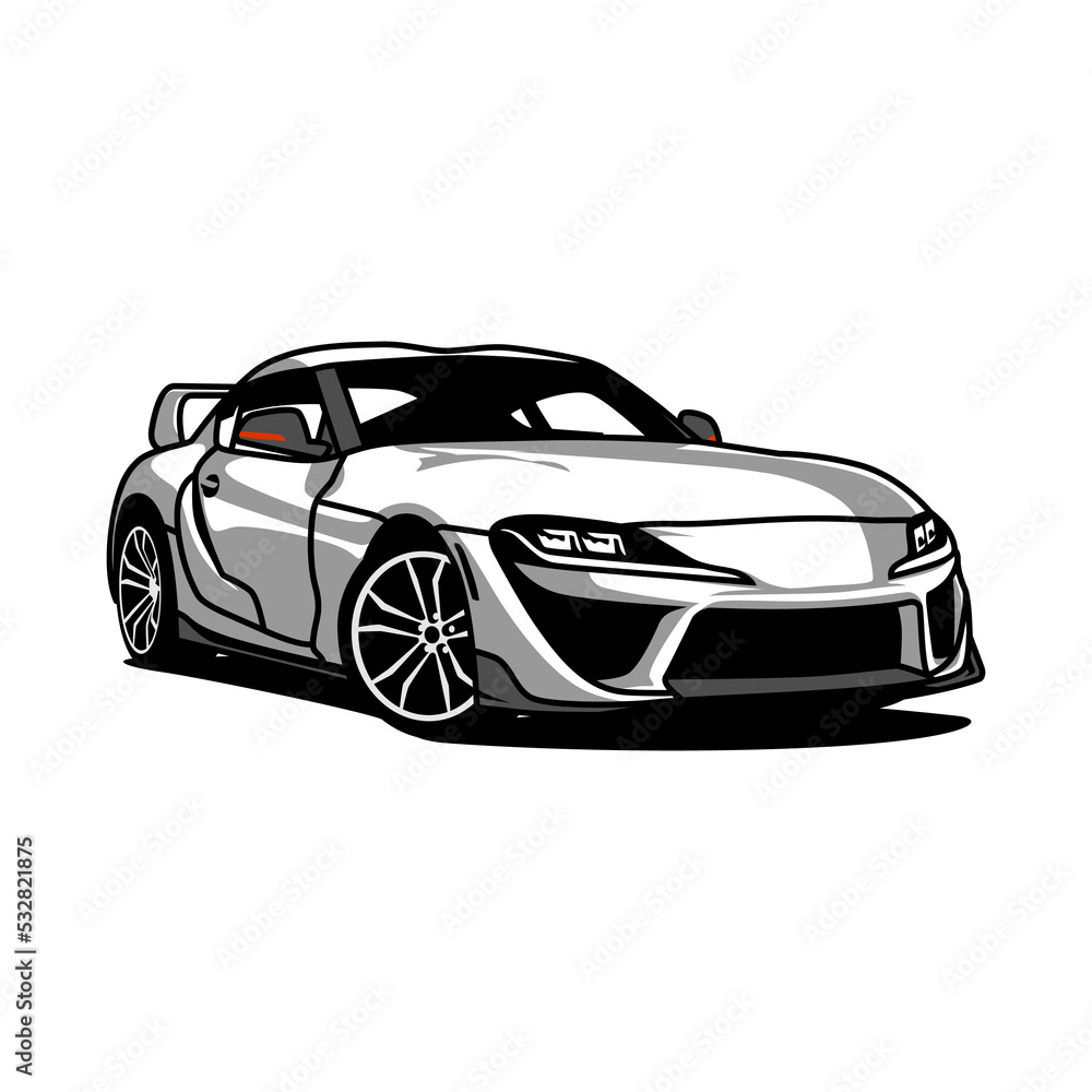 Cool monochrome japanese sport car vector, best use for tshirt design and car club illustration