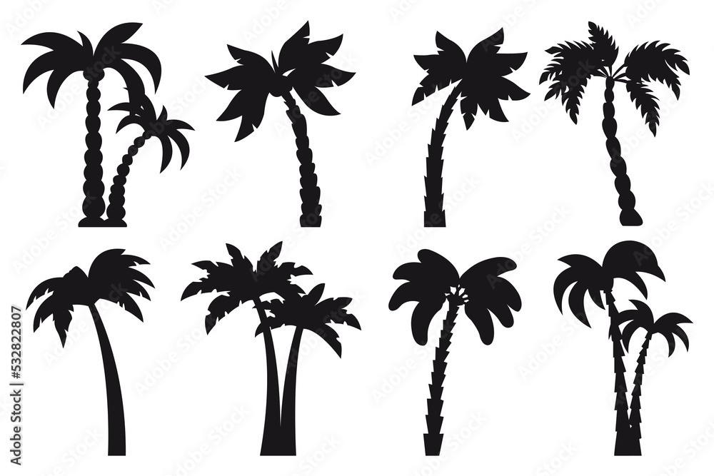 set of silhouettes of palm trees