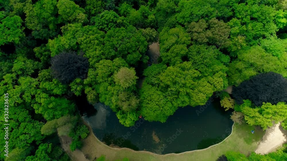 City Park with Green Trees and Lake at Spring Day Aerial View 4k City Park with Green Trees and Lake at Spring Day Aerial View 4k