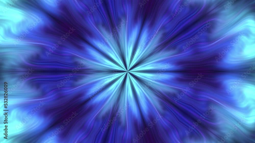 Glowing kaleidoscope of curved blurred rays of light in blue tones. It looks like a snowflake. Animated background and club video. Endless cycle. The loop Glowing kaleidoscope of curved blurred rays of light in blue tones. It looks like a snowflake. Animated background and club video. Endless cycle. The loop