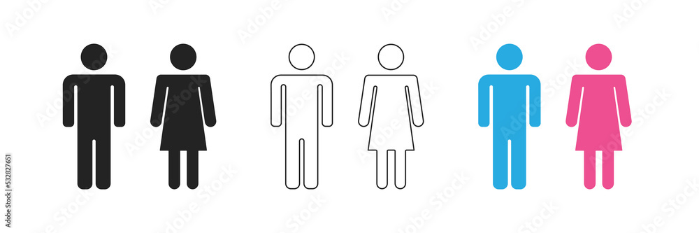 WC sign symbol, toilet icon man woman, gender pictogram, flat vector WC sign symbol, toilet icon man woman, gender pictogram, flat vector