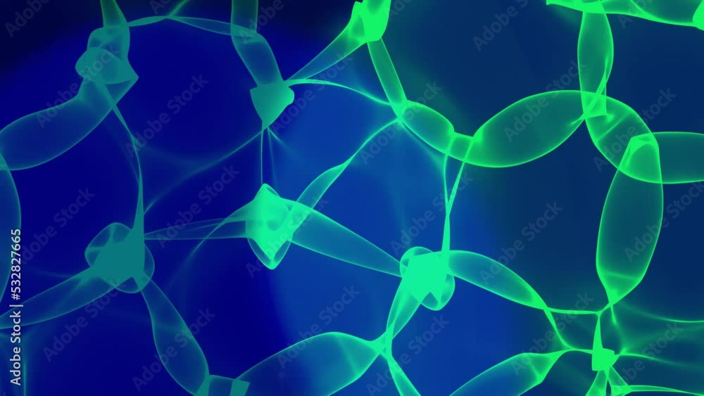 Green glowing transparent ribbons are distorted against a blue background, creating the effect of water. Background animation and club video. Endless cycle. The loop. Green glowing transparent ribbons are distorted against a blue background, creating the effect of water. Background animation and club video. Endless cycle. The loop.