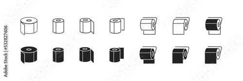 toilet paper on white background icon set, simple restroom concept, WC symbol, minimalistic design