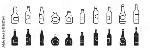 bottles icons set, water symbol, collection of alcohol, drink design