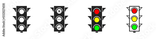 traffic light icon on white background, icons set, vector sign symbol, flat stoplight illustration design, outline vector set, sign forbidden, cross symbol