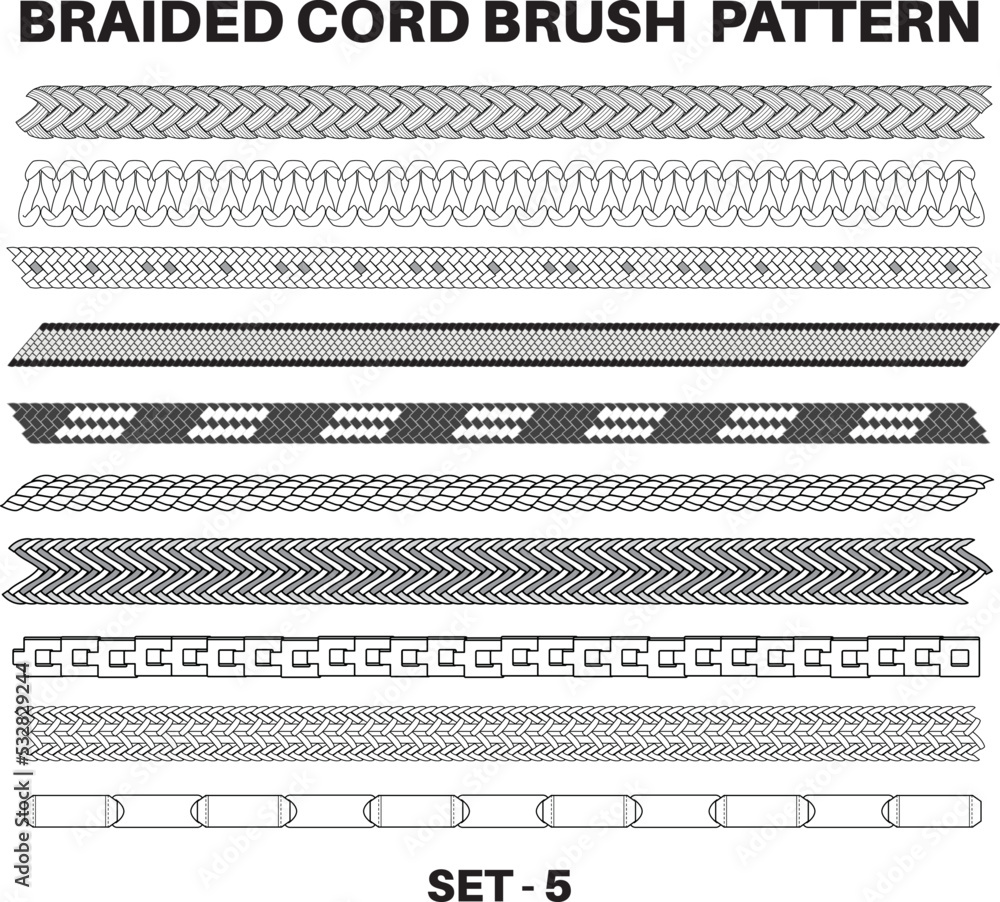 Seamless Braided cord pattern brushes flat sketch vector illustration ...