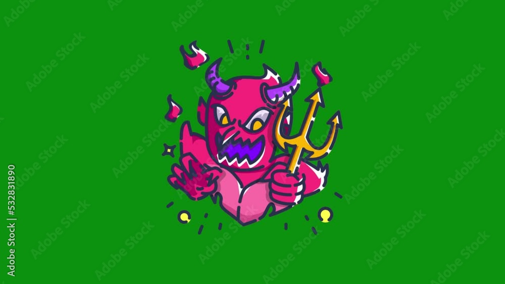 Devil animation on a green screen. Cartoon Devil animation with key color. Halloween objects. Chroma key, Color key background. Devil animation on a green screen. Cartoon Devil animation with key color. Halloween objects. Chroma key, Color key background.