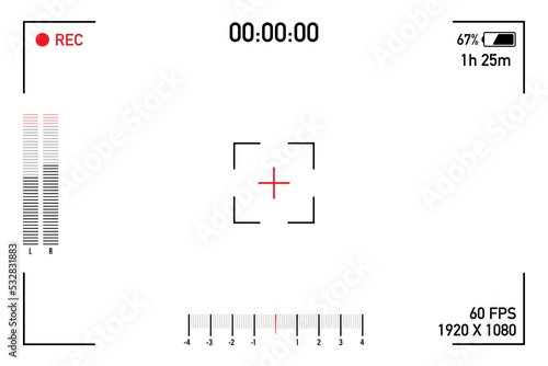 Camera view viewing images. Visual screen focusing. Video recording screen on a transparent background.  stock illustration. photo