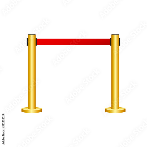 Golden barricade with red rope isolated on white background. stock illustration.