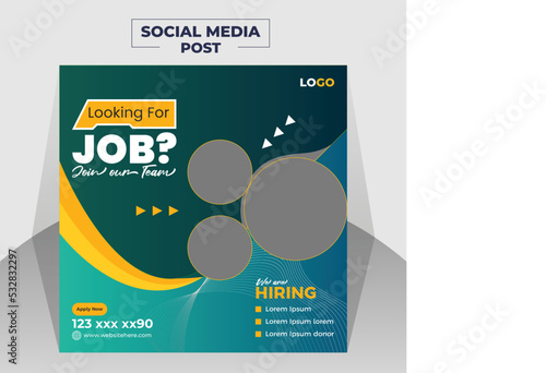 Modern job hiring social media post banner design template for company, corporate, business