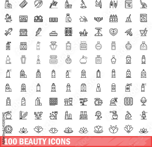 100 beauty icons set. Outline illustration of 100 beauty icons vector set isolated on white background