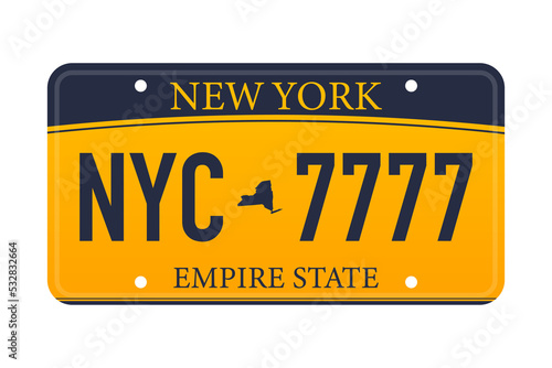 Vehicle registration of New York registration plates nummer car. illustration.