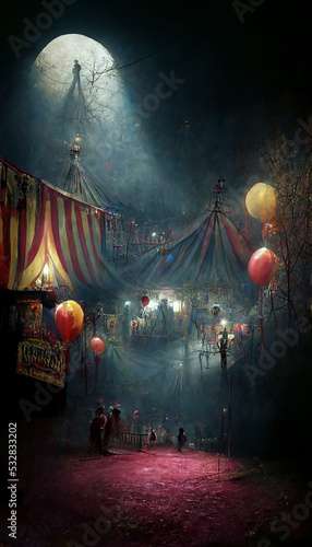 haunted circus theme digital illustration, created with generative ai