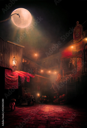 halloween haunted circus crimson red digital illustration, created with generative ai