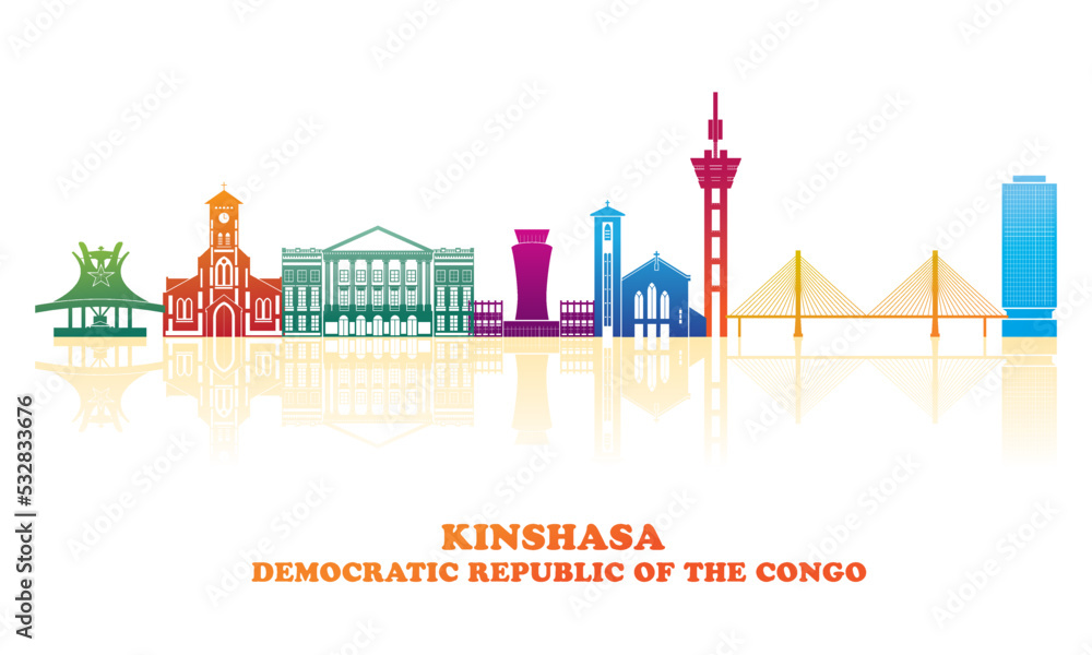 Colourfull Skyline panorama of Kinshasa, Democratic Republic of the Congo - vector illustration