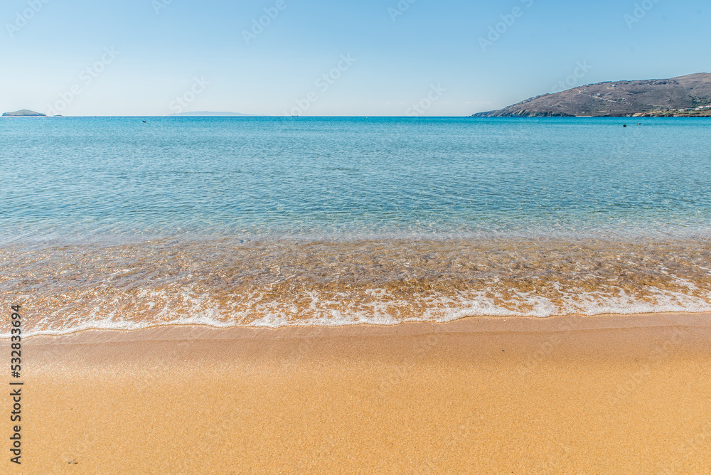 Agios Petros beach in Andros on a beautiful summer day, Cyclades, Greece