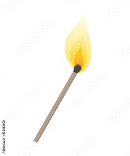 Matchstick burning with flame. Starting fire.
