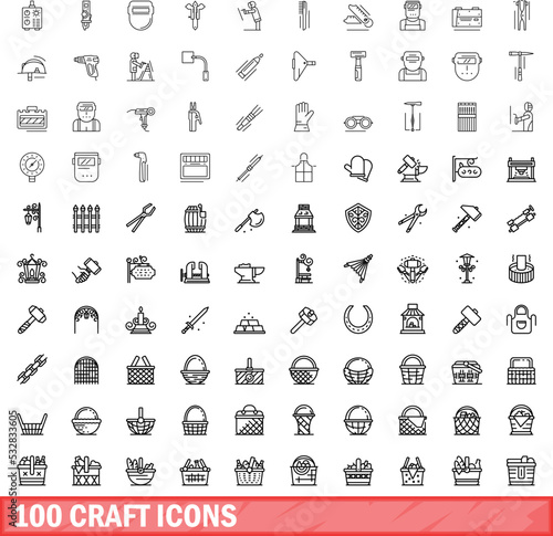 100 craft icons set. Outline illustration of 100 craft icons vector set isolated on white background