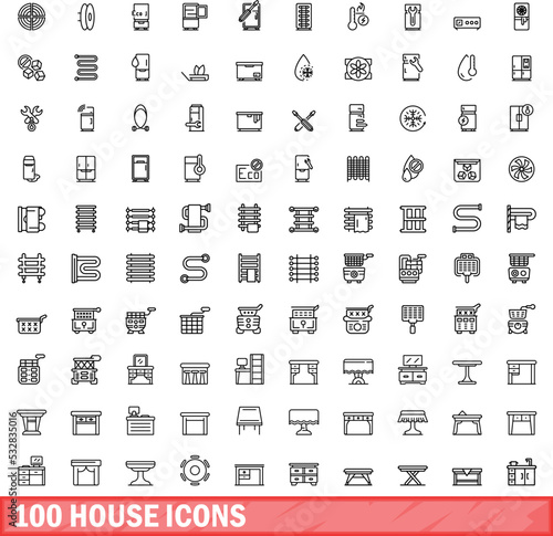 100 house icons set. Outline illustration of 100 house icons vector set isolated on white background