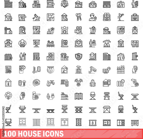 100 house icons set. Outline illustration of 100 house icons vector set isolated on white background