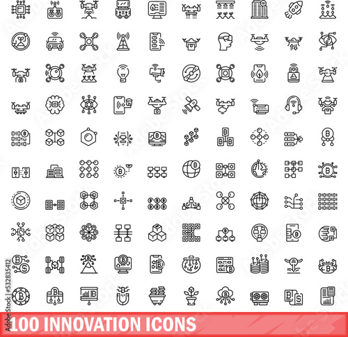 100 innovation icons set. Outline illustration of 100 innovation icons vector set isolated on white background