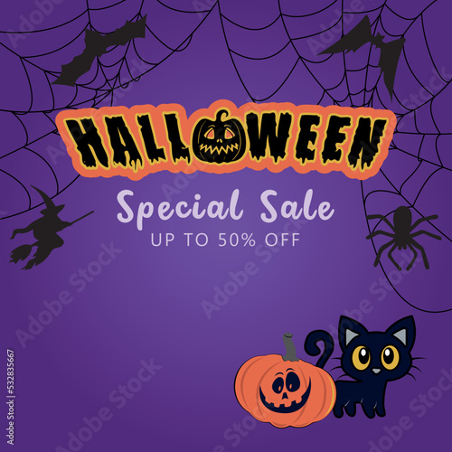 Halloween Sale Promotion Poster or banner with Halloween Pumpkin and Ghost Balloons.Scary air balloons with and Product podium scene.Website spooky Background or banner Halloween template.