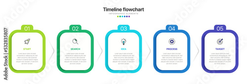 Timeline infographic design with 5 options or steps. Infographics for business concept. Can be used for presentations workflow layout, banner, process, diagram, flow chart, info graph, annual report.