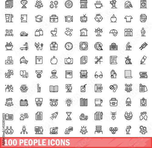 100 people icons set. Outline illustration of 100 people icons vector set isolated on white background