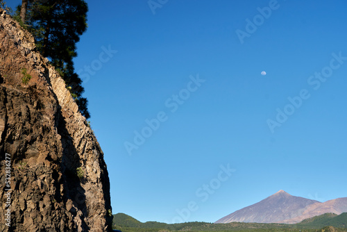 View to the Teide Volcano with Full Moon