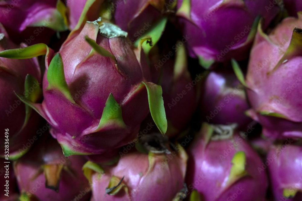 Dragon fruit at night food market in Thailand Dragon fruit at night food market in Thailand