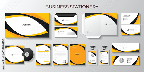 yellow and black business stationery and letterhead, identity, branding, id card, envelopes design