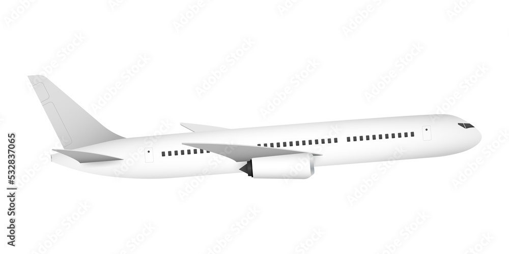 Flat airplane illustration, view of a flying aircraft.  stock illustration.
