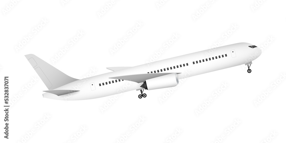 White airplane on a white background in profile, isolated.  stock illustration