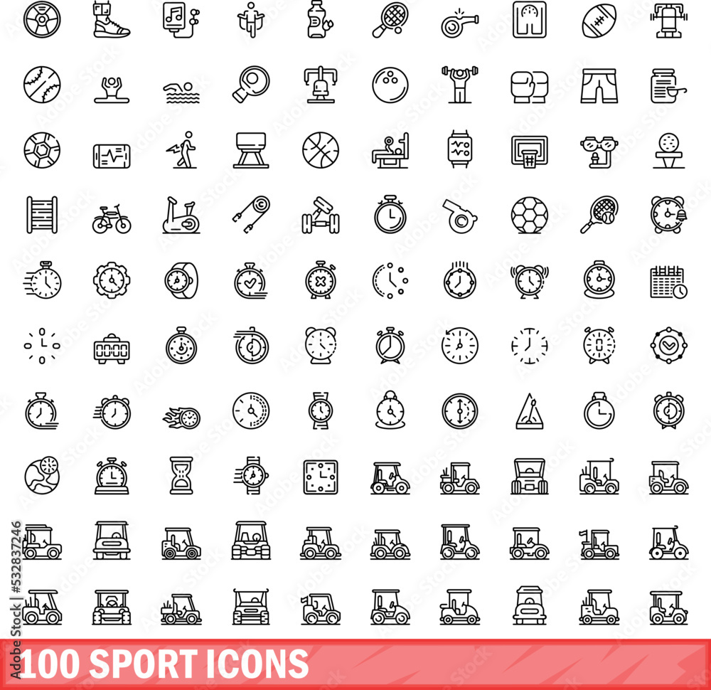 100 sport icons set. Outline illustration of 100 sport icons vector set isolated on white background 100 sport icons set. Outline illustration of 100 sport icons vector set isolated on white background
