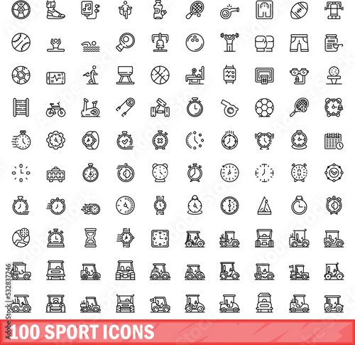 100 sport icons set. Outline illustration of 100 sport icons vector set isolated on white background
