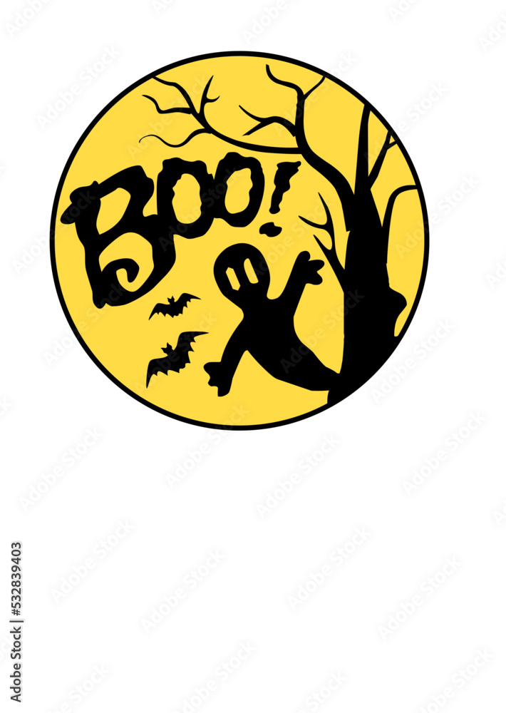 Boo! sign svg. Round monogram. Yellow Moon, ghost, bats clipart. Horror Halloween decor. Isolated transparent background. Boo! sign svg. Round monogram. Yellow Moon, ghost, bats clipart. Horror Halloween decor. Isolated transparent background.