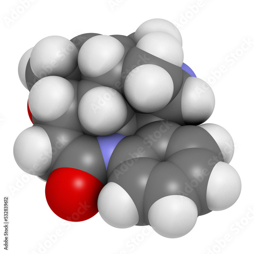 Strychnine poisonous alkaloid molecule. Isolated from Strychnos nux-vomica tree