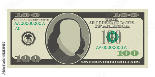 Hundred dollar bill on white background. Money.  stock illustration. photo