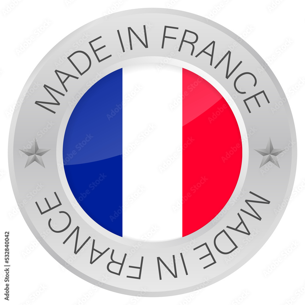 Glossy metal badge icon, made in France with flag. stock illustration. Glossy metal badge icon, made in France with flag. stock illustration.