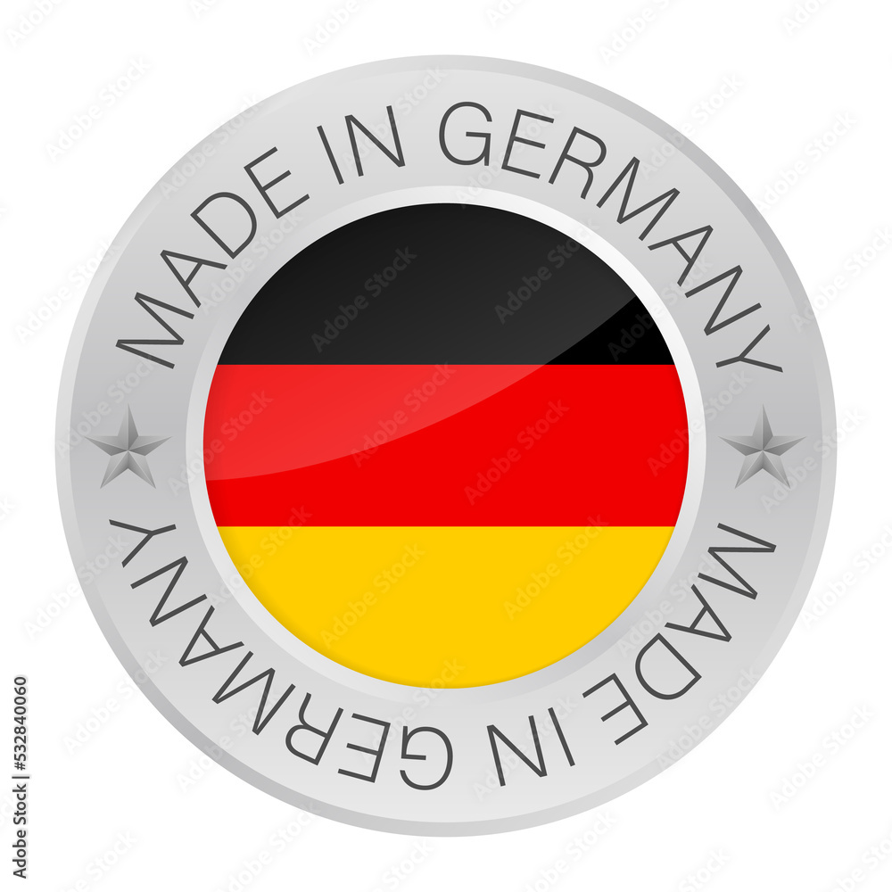 Glossy metal badge icon, made in Germany with flag. stock illustration. Glossy metal badge icon, made in Germany with flag. stock illustration.
