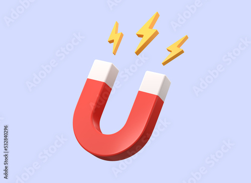 Konstfotografi 3d red magnet with lightning bolts in cartoon style