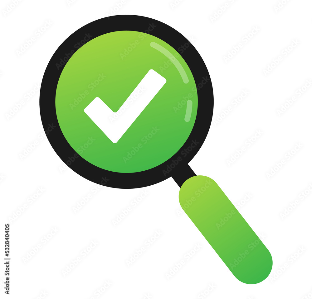 Magnifying glass and a tick and cross icons. Yes and No sign. stock illustration. Magnifying glass and a tick and cross icons. Yes and No sign. stock illustration.