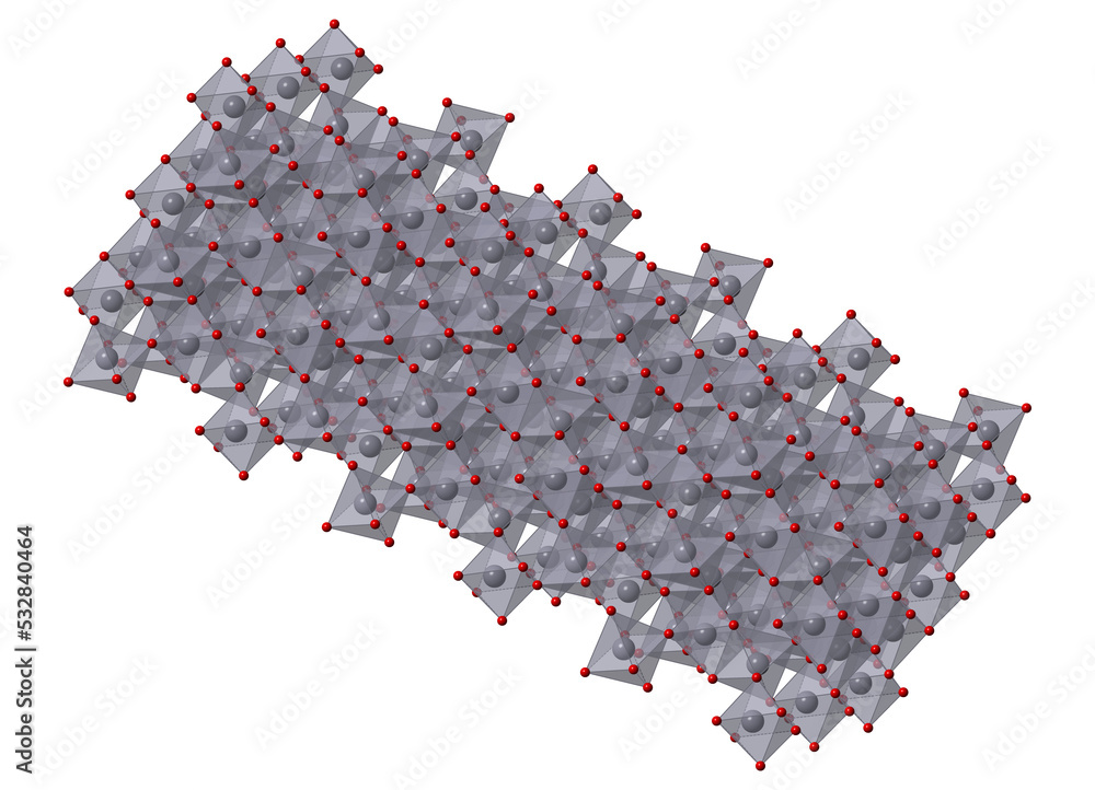 Corundum (Aluminium oxide), crystal structure. Ruby gems consist of red ...
