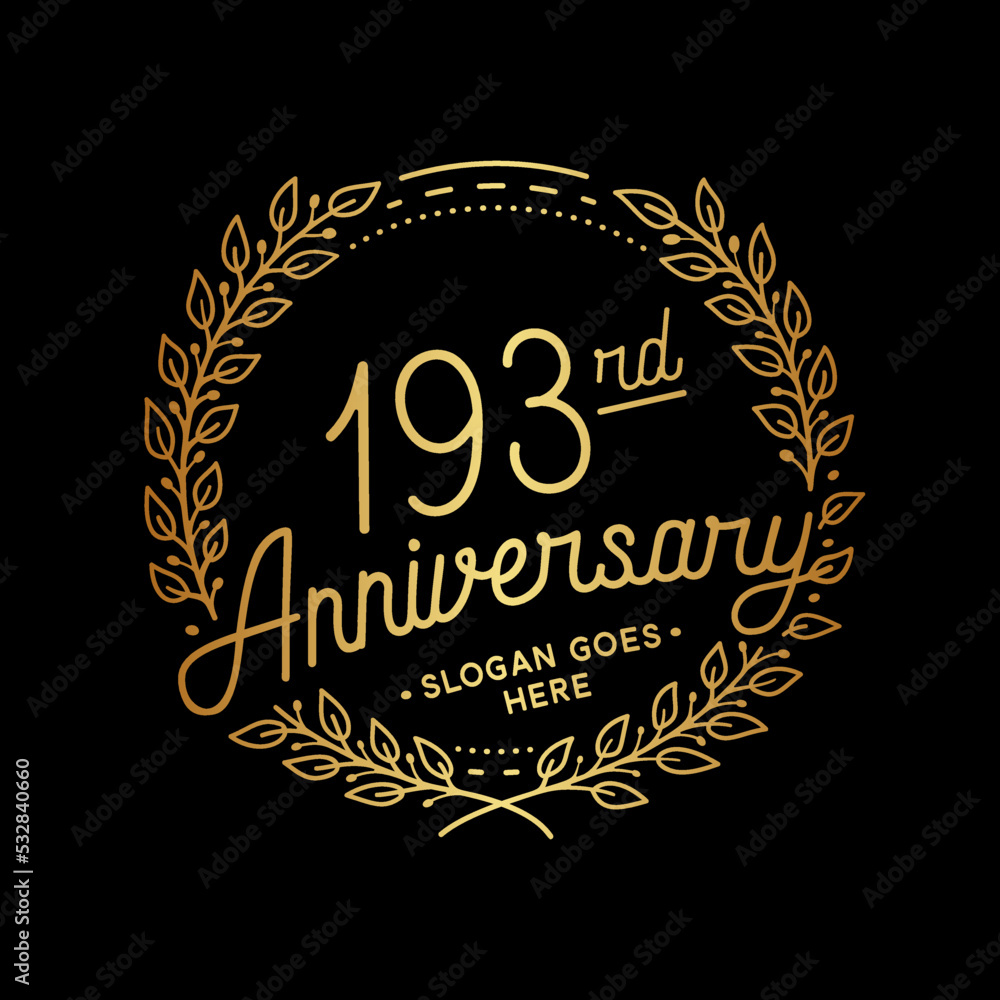 193 years anniversary celebrations design template. 193rd logo. Vector and illustrations.
193 years anniversary celebrations design template. 193rd logo. Vector and illustrations.